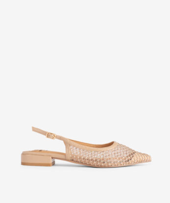 SAPATO PUMP SLING BACK EM MESH COMBINADA DE TACÃO BAIXO COM CRISTAIS