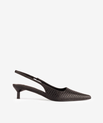SAPATO PUMP SLING BACK ESTAMPADO DE SALTO KITTEN COM FORMA PONTIAGUDA