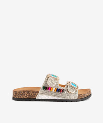 CHINELO DE DUPLA FIVELA COM APLICAÇÕES MISSANGAS COLORIDAS