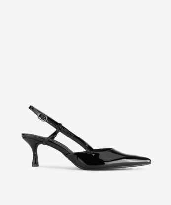 SAPATO STILETTO SLING BACK POLIDO DE SALTO COM FORMA PONTIAGUDA